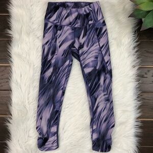 CALIA Leggings Tie Dye Purple Bottom Ankles Ruched Mesh Zip Pocket Crop
